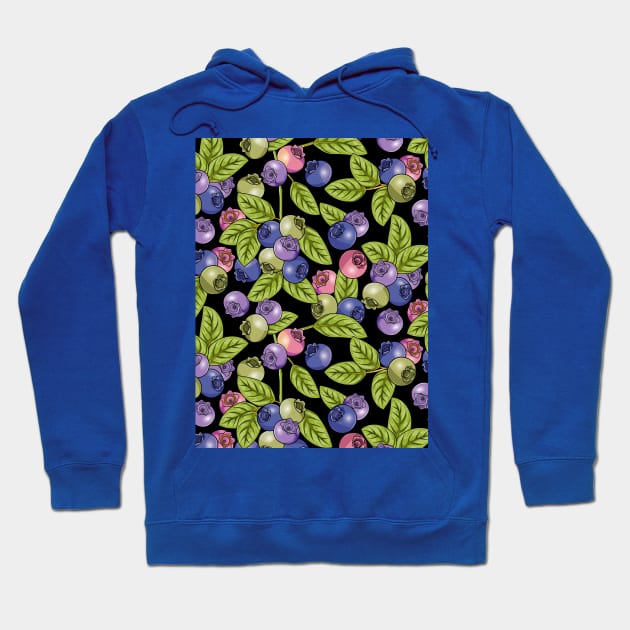 Blueberries On Black Hoodie by Designoholic